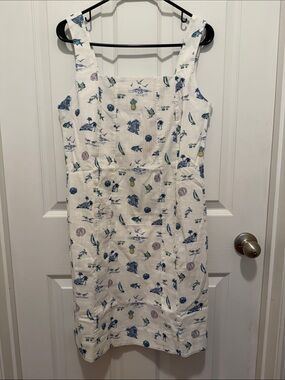 Vineyard Vines White Midi Dress with Blue and Green Nautical Print